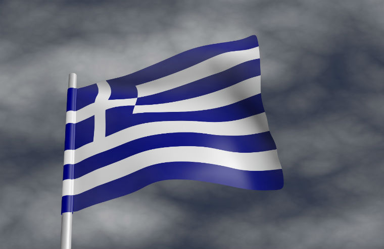 Griechenland Flagge weht im WInd