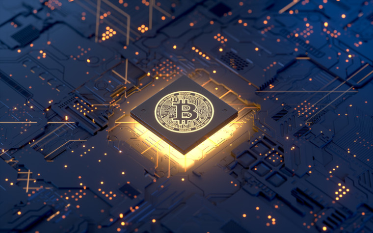 Bitcoin dargestellt als Computerchip